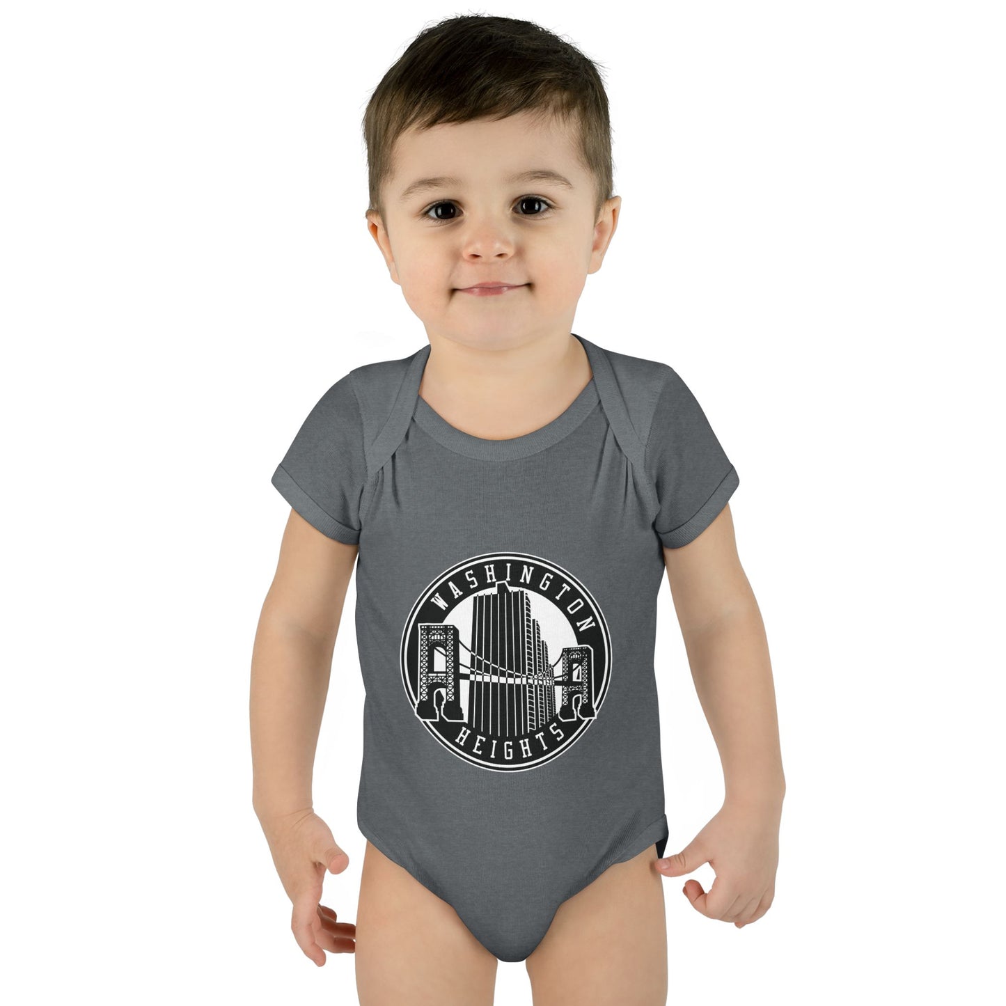 Washington Heights Baby Bodysuit – Infant Rib One-Piece with City Skyline Badge