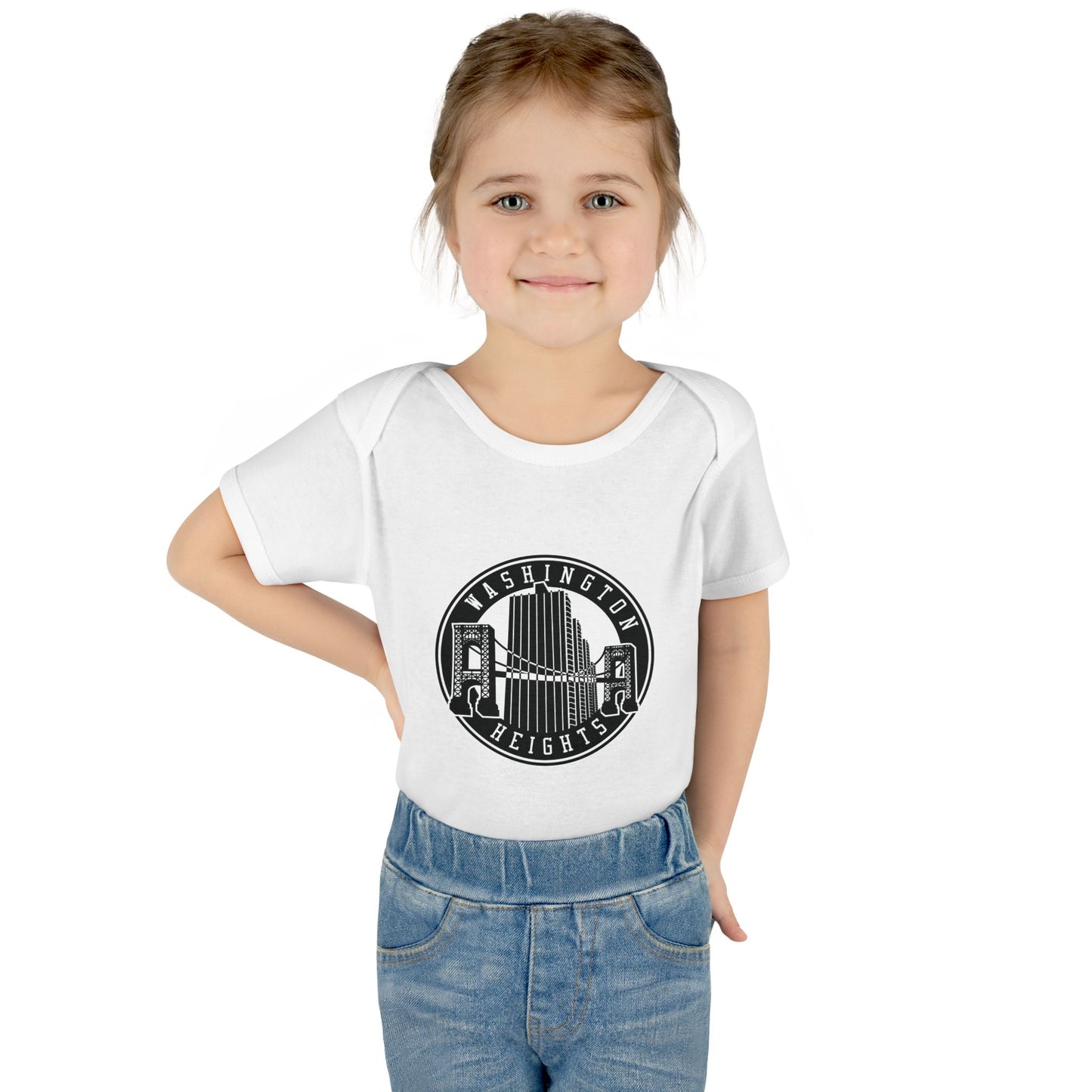 Washington Heights Baby Bodysuit – Infant Rib One-Piece with City Skyline Badge