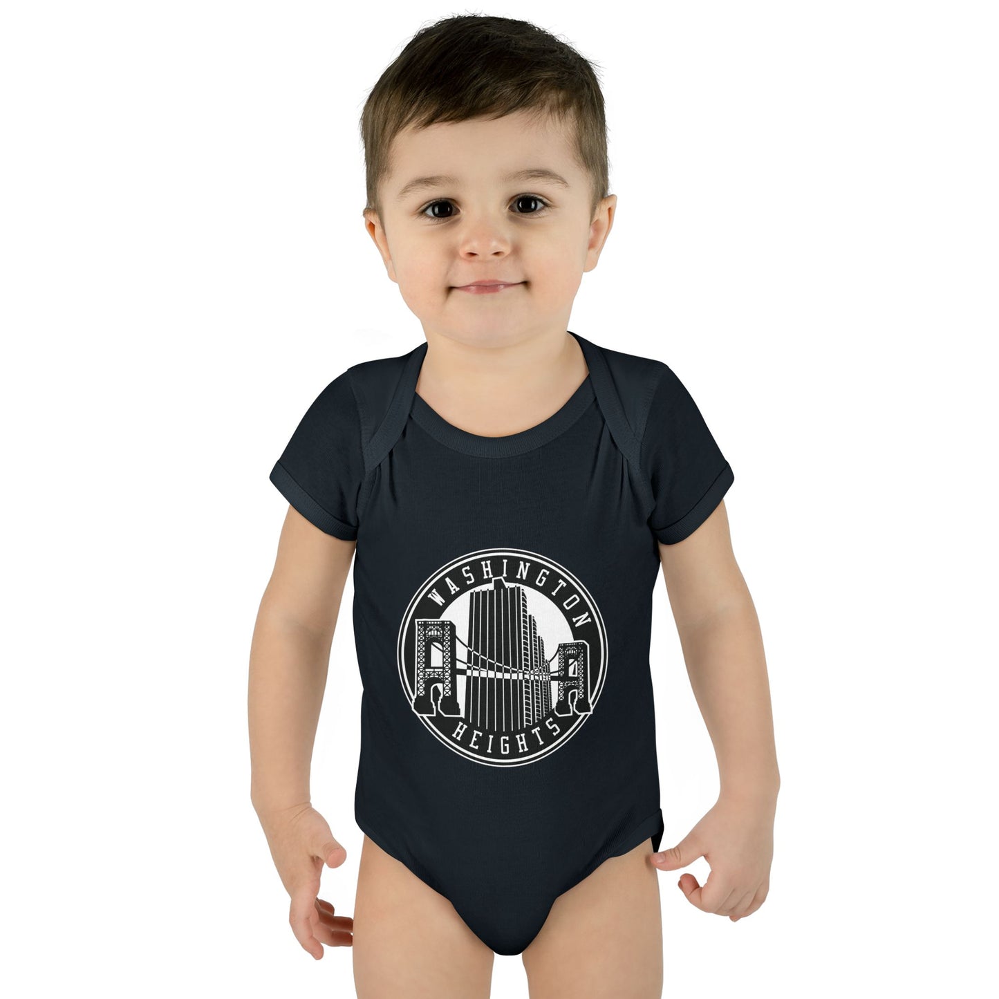 Washington Heights Baby Bodysuit – Infant Rib One-Piece with City Skyline Badge