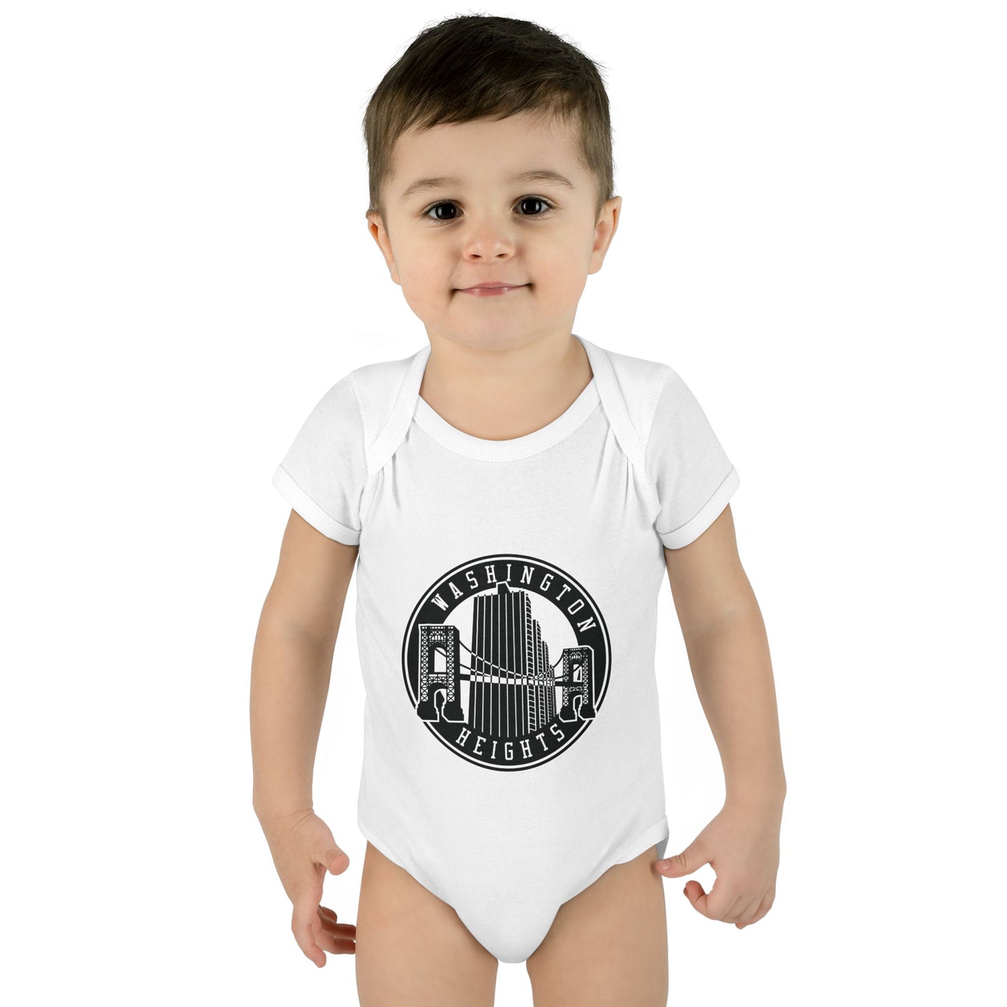 Washington Heights Baby Bodysuit – Infant Rib One-Piece with City Skyline Badge