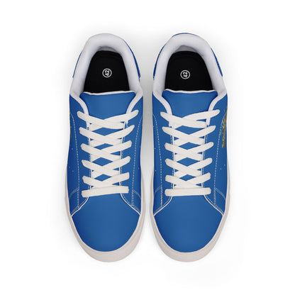 Blue Low-Top Leather Sneakers with 'Mischief Nights' Graphic