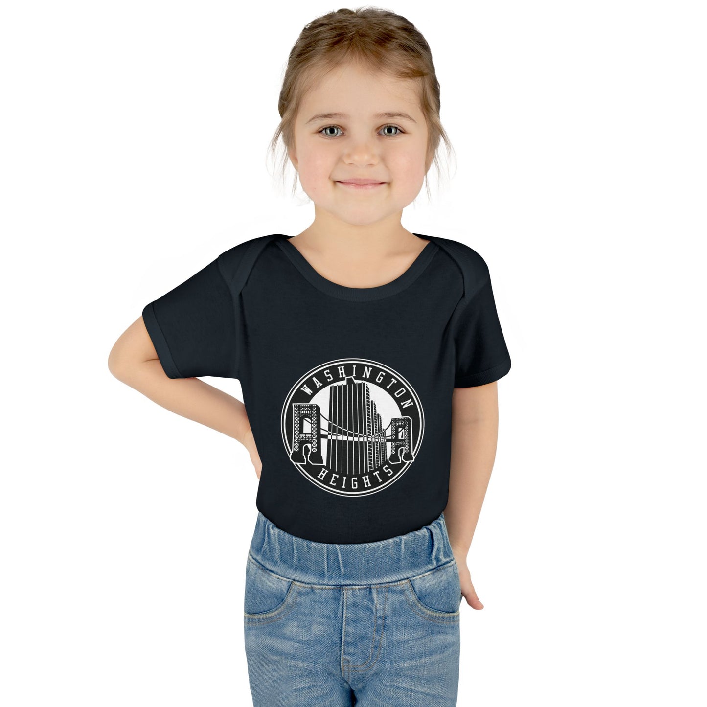 Washington Heights Baby Bodysuit – Infant Rib One-Piece with City Skyline Badge